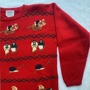 Vintage Skyr Red Wool Sweater Hand Embroidered, Size Large